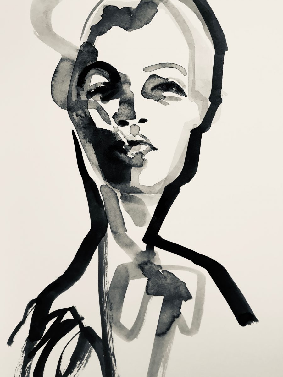Drawing LG_KF206_30x42_ROMY 2018,Ink on Paper Romy Schneider smoking